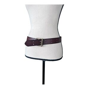 Vintage Deep Brown Bonded Top Genuine Leather Grommet Belt Size S